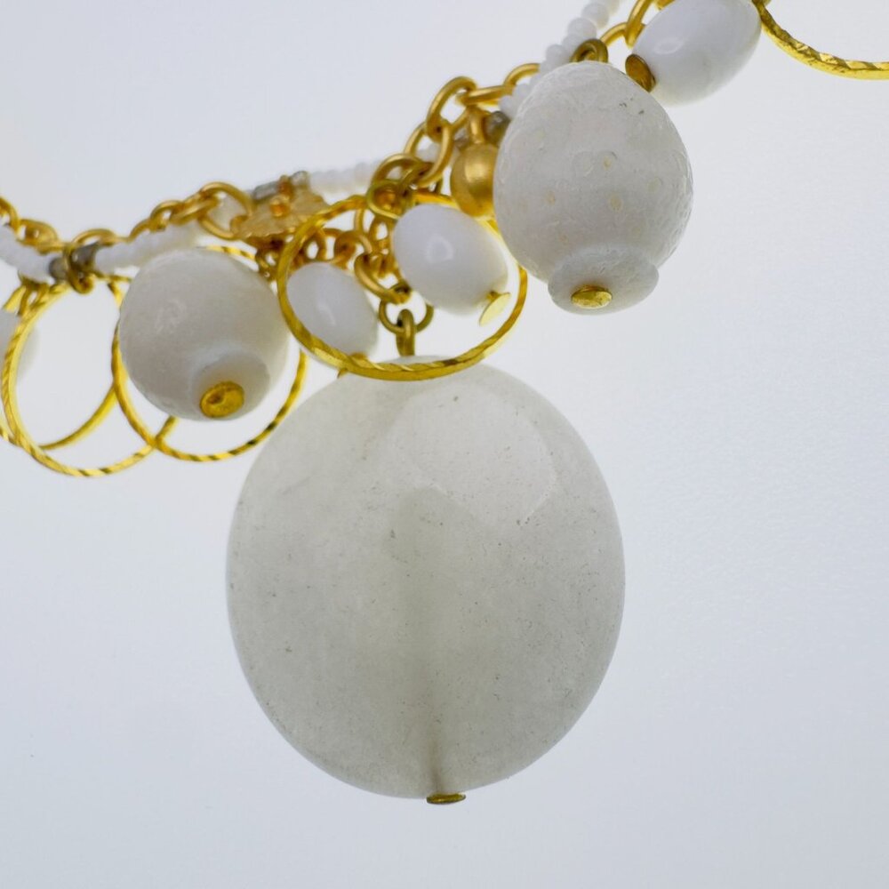 Gold & White Layered Necklace With Beads & Crystals Adjustable Lobster Clasp 18 - Picture 9 of 11